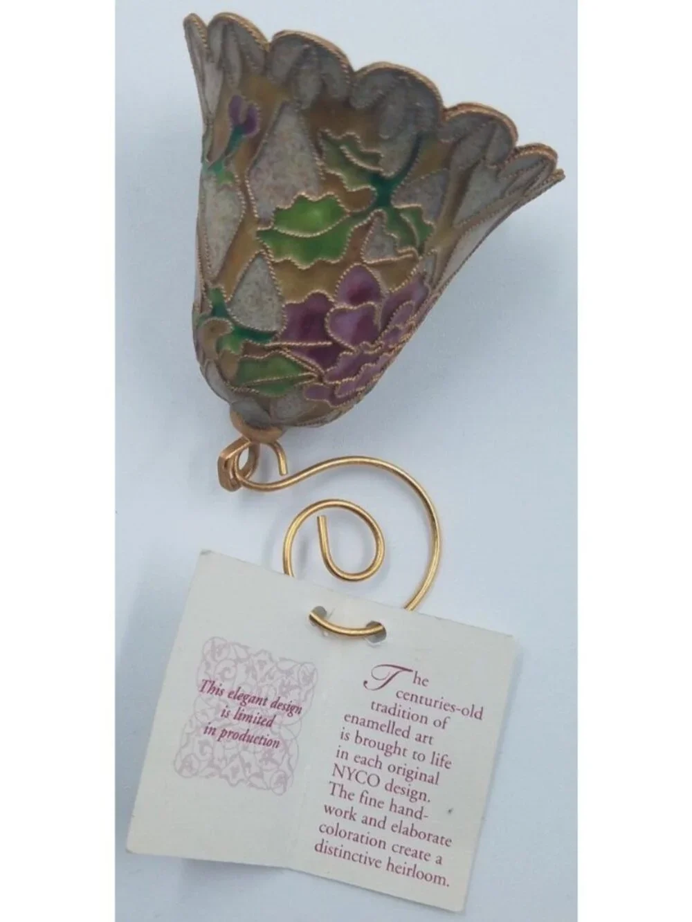 Vintage 1999 Nyco Enamel Art Cloisonne Floral Bell Ornament Limited Production